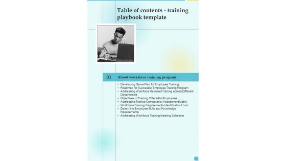 Table Of Contents Training Playbook Templates one Pager Sample Example Document