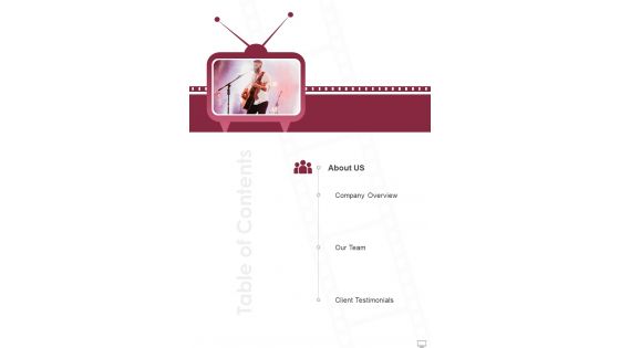 Table Of Contents TV Show Sponsorship Proposal One Pager Sample Example Document
