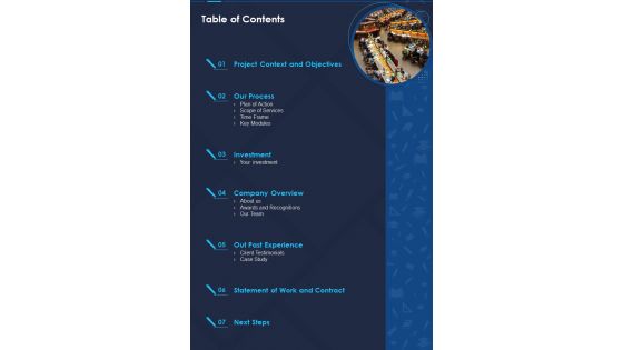 Table Of Contents University ERP System Proposal One Pager Sample Example Document