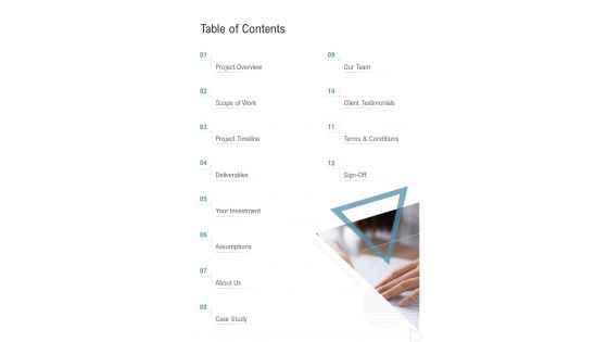 Table Of Contents Ux Ui Proposal One Pager Sample Example Document
