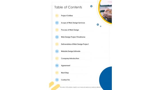 Table Of Contents Website Design Proposal Template One Pager Sample Example Document