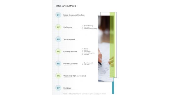 Table Of Contents Website Ranking Proposal One Pager Sample Example Document