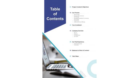 Table Of Contents Website UI UX Design Proposal One Pager Sample Example Document