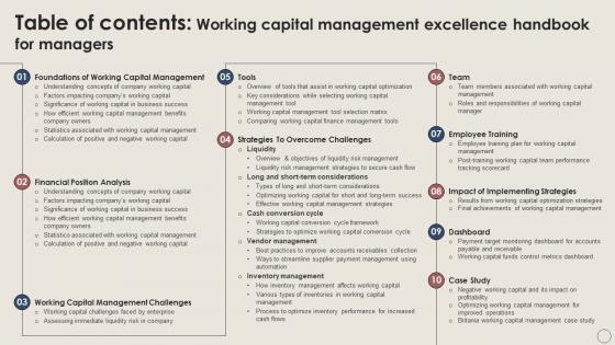Table Of Contents Working Capital Management Excellence Handbook For Managers Fin SS