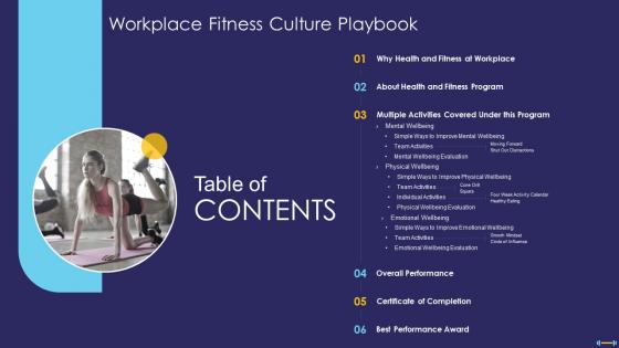 Table Of Contents Workplace Fitness Culture Playbook Ppt Icons