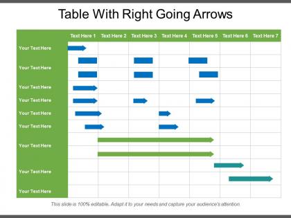 Table with right going arrows