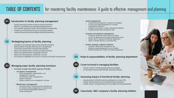 Tables Of Contents For Mastering Facility Maintenance A Guide To Effective Management And Planning