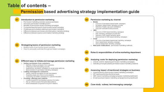 Tables Of Contents Permission Based Advertising Strategy Implementation Guide MKT SS V