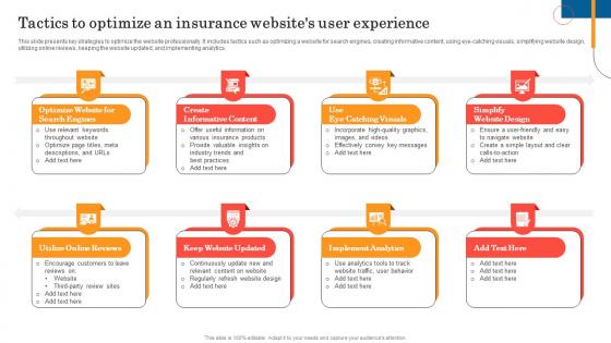 Tactics To Optimize An Insurance Websites General Insurance Marketing Online And Offline Visibility Strategy SS