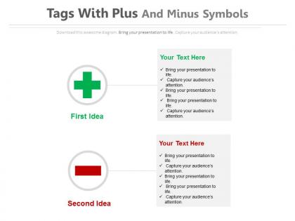 Tags with plus and minus symbols flat powerpoint design