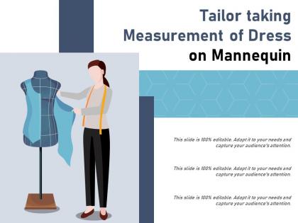 Tailor taking measurement of dress on mannequin