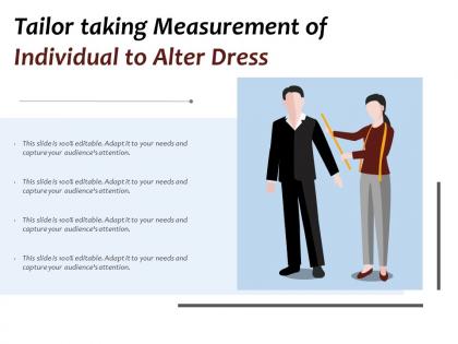 Tailor taking measurement of individual to alter dress