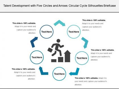 Talent development with five circles and arrows circular cycle silhouettes briefcase