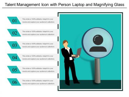 Talent management icon with person laptop and magnifying glass