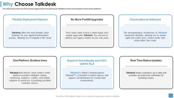 Talkdesk funding elevator why choose talkdesk ppt portfolio layout ideas