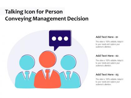 Talking icon for person conveying management decision