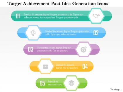 Target achievement pact idea generation icons flat powerpoint design