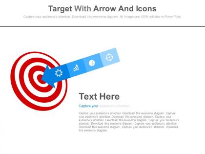 Target board with arrow and icons powerpoint slides