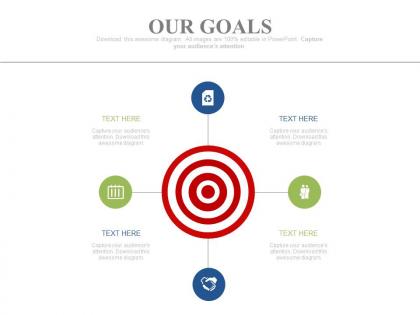 Target board with four icons for business goals powerpoint slides