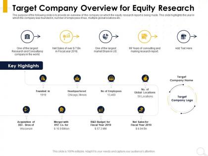 Target company overview for equity research acquisition ppt powerpoint presentation summary tips