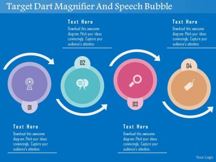 Target dart magnifier and speech bubble flat powerpoint design