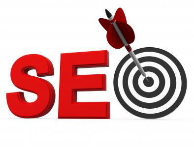 Target dartboard with arrow displaying targets within word seo stock photo