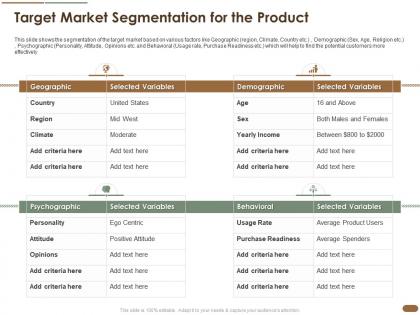 Target market segmentation for the product demographic rate country ppt infographic template clipart