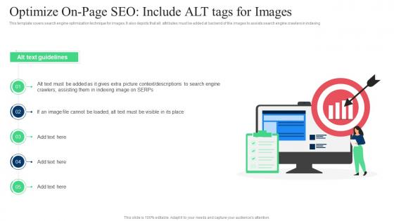 Target Marketing Strategies Optimize On Page SEO Include Alt Tags For Images Ppt Slides Skills