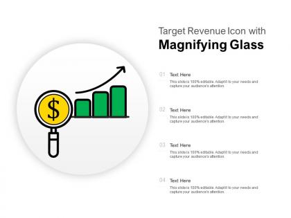 Target revenue icon with magnifying glass