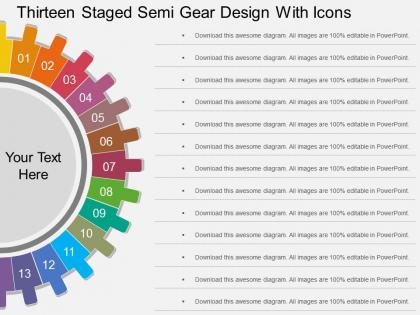 Tc thirteen staged semi gear design with icons flat powerpoint design