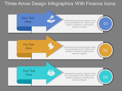Td three arrow design infographics with finance icons flat powerpoint design