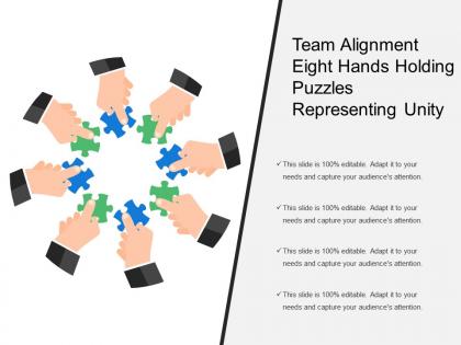 Team alignment eight hands holding puzzles representing unity