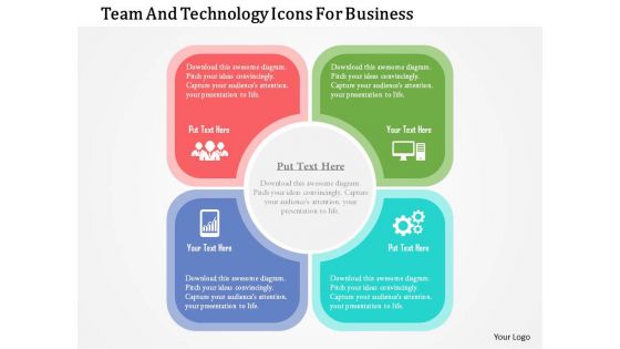 Team and technology icons for business flat powerpoint design