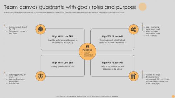 Team Canvas Quadrants With Goals Roles And Purpose