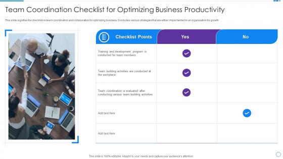 Team Coordination Checklist For Optimizing Business Productivity