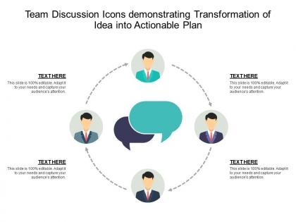 Team discussion icons demonstrating transformation of idea into actionable plan