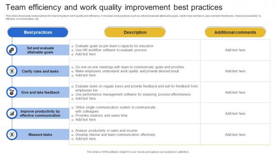 Team Efficiency And Work Quality Improvement Best Practices