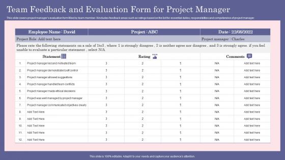 Team Feedback And Evaluation Form For Project Manager