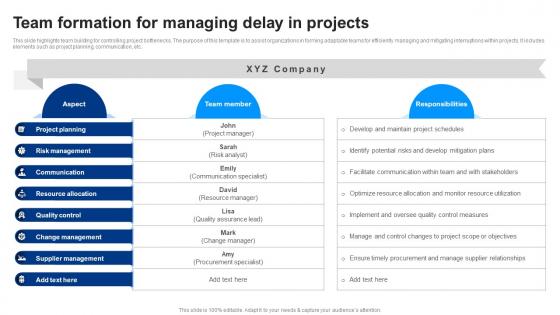Team Formation For Managing Delay In Projects