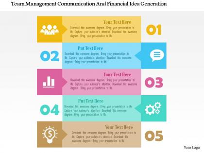 Team management communication and financial idea generation flat powerpoint design