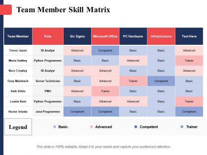 Team member skill matrix team member six sigma role