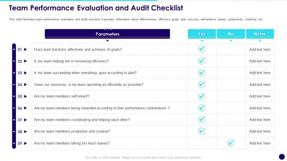 Team Performance Evaluation And Audit Checklist Developing Effective Team