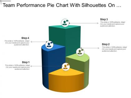 Team performance pie chart with silhouettes on top and comment bubble