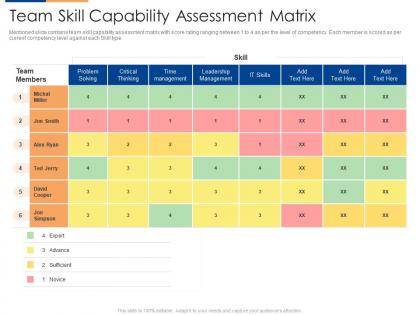 Team skill capability assessment matrix organizational team building program