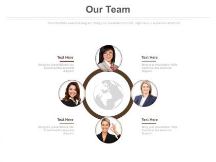Team with globe for business communication powerpoint slides