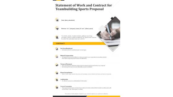 Teambuilding Sports Proposal Statement Of Work And Contract One Pager Sample Example Document