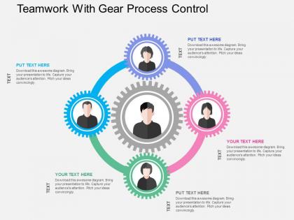Teamwork with gear process control flat powerpoint design