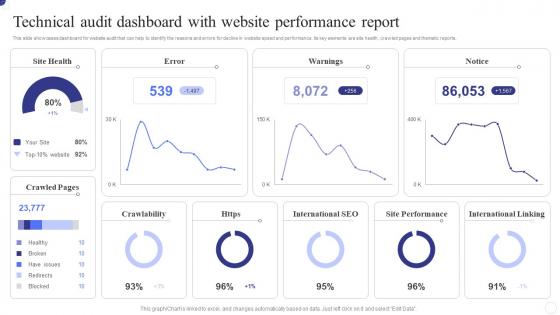 Technical Audit Dashboard Snapshot  With Website Performance Report