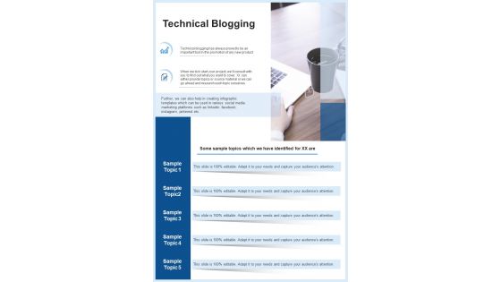 Technical Blogging Consulting Proposal One Pager Sample Example Document