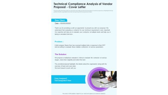 Technical Compliance Analysis Of Vendor Proposal Cover Letter One Pager Sample Example Document